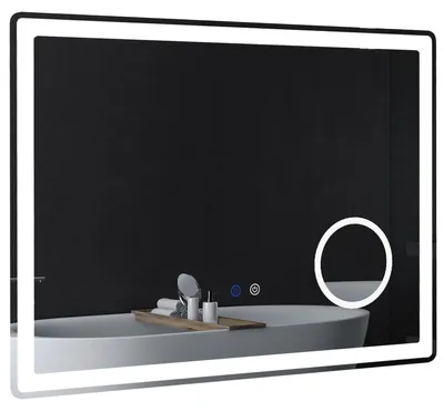 Productafbeelding van LED-badkamerspiegel met 3x vergroting, aanraakfunctie, geheugenfunctie, anti-condenslaag, 80 x 60 cm