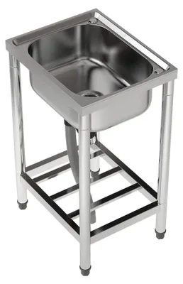 Produktbild von Freistehende Edelstahlspüle mit 43×33×18 cm Becken – Waschbecken für Küche und Garten (Edelstahl Silber, 80 cm x 50 cm x 40 cm)