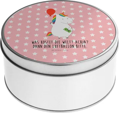Produktbild von Mr. & Mrs. Panda Dose Einhorn Luftballon - Rot Pastell - Geschenk, Vorratsdosen, Einhörner, Freundin, Blechdose, zuckerdose, Keksdose, Geld, Metalldose