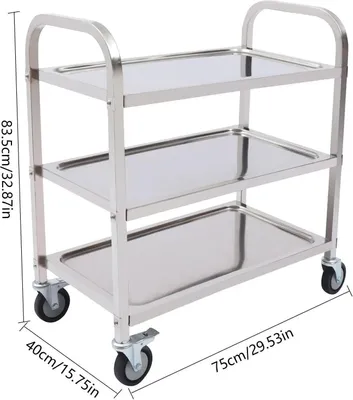 Produktbild von Servierwagen - Küchenwagen/Teewagen - Edelstahl - 3 Ebenen - 4 Rollen - Für Küche und Catering