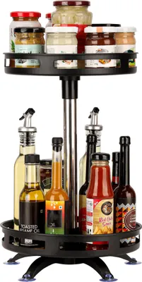 Produktbild von Belle Vous 2-Ebenen Gewürzregal drehbar - Rotierendes Gewürzregal- Metall - Drehteller Organizer - Gewürzständer für Küche - Drehbares Gewürzregal -