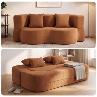 Produktbild von Sofa 3-Sitzer mit Schlaffunktion, 196 cm Komfortables Schlafsofa aus Cord, bis 450kg belastbar, ohne Montage, Bettcouch, Couch Gästebett, platzsparend