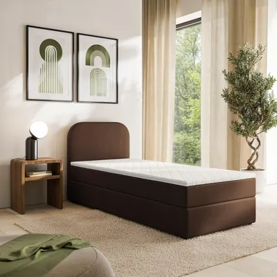 Produktbild von Masseno Boxspringbett CERIA 100x200 cm Komplett-Set mit Bonell Matratze und Topper, Polsterbett mit Bettkästen -Braun, KRONOS 06