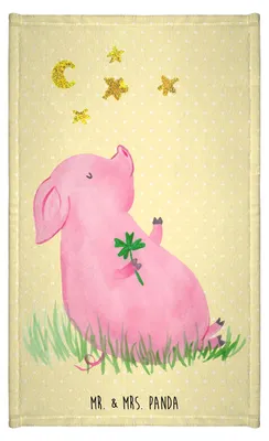 Produktbild von Mr. & Mrs. Panda Handtuch Schwein Glück - Gelb Pastell - Geschenk, Glücksbringer, Klein, Motivation, Gästehandtuch Bunt, Lustige Sprüche, Design, Ziele, gäste wc, Träume