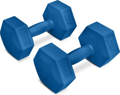 Produktbild von Hop-Sport Kurzhanteln aus Kunststoff, Hanteln - 2er Set 2x3 kg, Hexagon-Form, praktisch & funktional, ideal für Heim- und Fitnesstraining