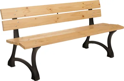 Image de Banc de jardin HWC-O20, Banc de parc Banc en bois 3 places, fonte bois pin, 170cm ~ brun clair