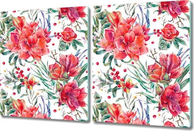 Produktbild von Glas-Herdabdeckplatte Glaskeramikkochfeld-Abdeckung Spritzschutz - 2x 40x52 cm - Blumen Tropisch bunt