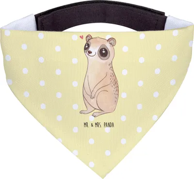 Produktbild von Mr. & Mrs. Panda Bandana Plumplori Glücklich - Gelb Pastell - Geschenk, Dreieckstuch, Hundehalstuch, Halstuch Für Hunde, Lustige Sprüche, Glück, Niedlich, Hund