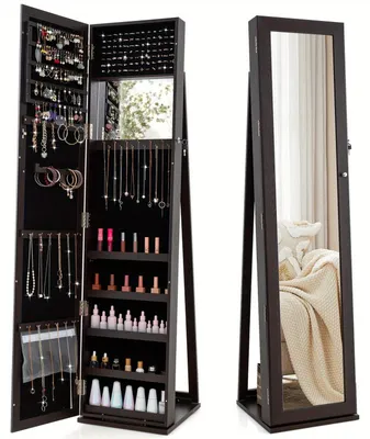 Image de Armoire debout pour bijoux - Armoire à bijoux avec serrure - Rangement pour bijoux - Armoire avec miroir pour maquillage