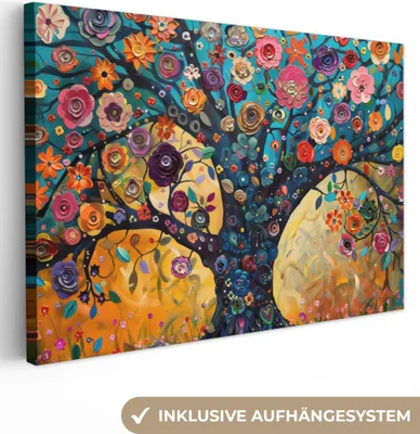 Produktbild von MuchoWow® - Leinwandbilder - Baum - Lebensbaum - Farbenfroh - Blumen - Modern, Wandbild, Wanddeko Bilder Wohnzimmer, 120x80 cm
