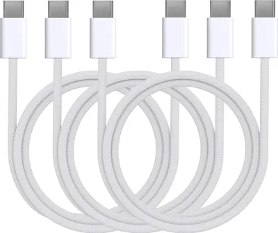 Image de Câble USB-C USB-C pour iPhone 15 / 15 PLUS / 15 PRO / 15 PRO MAX [3 pièces] Nylon tressé blanc 1m Phonillico®