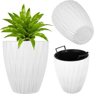 Produktbild von KADAX Pflanzentopf Ø 24.5 x H 27 cm, moderner Blumentopf mit Einsatz für Innen- und Außenbereich, großer Pflanzkübel aus Kunststoff, Blumenkübel mit Innentopf (Weiß)