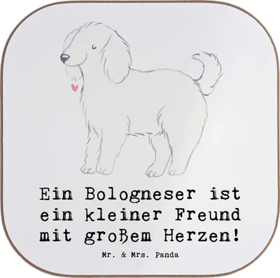 Produktbild von Mr. & Mrs. Panda Untersetzer für Gläser Bologneser Herzfreund - Weiß - Geschenk, Hunderassen Beschreibung, positive Botschaft, Charakter, gläseruntersetzer, Hunderasse