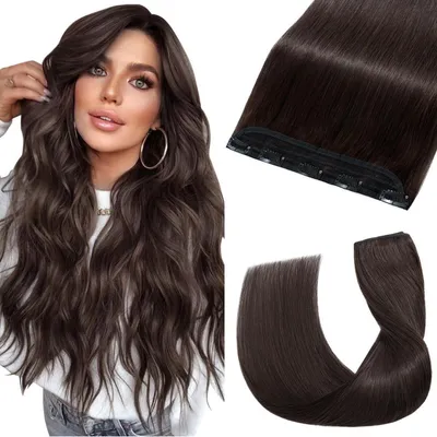 Immagine prodotto di Extension per capelli lisci, in vero capello castano scuro, lunghezza 40 cm, peso 45 grammi, di tipo Remy