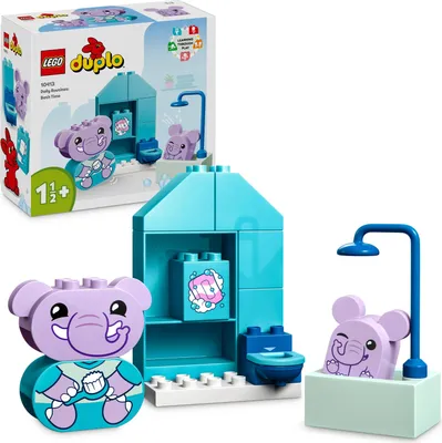 Produktbild von LEGO DUPLO Alltagsroutinen: Baden, Lernspielzeug für Kleinkinder ab 1 1/2 Jahren, mit 2 Elefanten-Figuren für Rollenspiele, Spielzeug zur körperlichen Hygiene und Töpfchentraining 10413