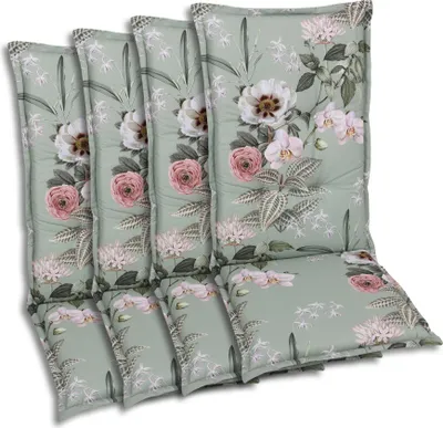 Produktbild von GO-DE Textil, Sesselauflage Hochlehner, 4er-Set, Farbe: salbei, Maße ca.: 120 cm x 50 cm x 7 cm