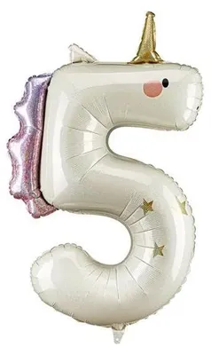 Zdjęcie produktu dla PartyDeco Balon foliowy Cyfra ''5'' Jednorożec, 93cm