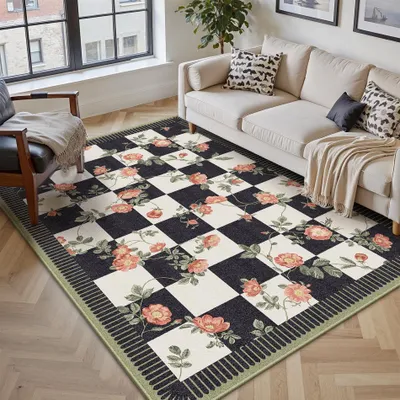 Obrázek produktu pro Elzusha - Koberec, který lze prát, rozměry 140 x 200 cm, černobílý vzor