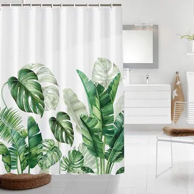 Produktbild von Famanu Duschvorhang Grüne Blätter - 180 x 200 cm