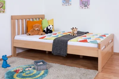 Produktbild von Bettrahmen für Kinder / Kinderbett 120 x 200 cm | Massivholz: Buche | Natur | besonders hohe Qualität