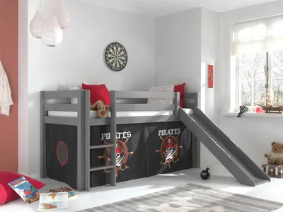 Produktbild von Vipack Spielbett Pino mit Rutsche und Textilset "Pirates"