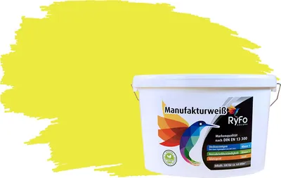 Produktbild von RyFo Colors Bunte Wandfarbe Manufakturweiß Schwefelgelb 10l - weitere Grau Farbtöne und Größen erhältlich, Deckkraft Klasse 1, Nassabrieb Klasse 1