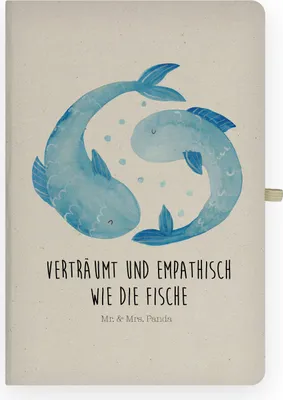 Produktbild von Mr. & Mrs. Panda Kladde Sternzeichen Fische - Transparent - Geschenk, Geburtstag Februar, Tagebuch, skizzenbuch a4, notizbuch, Fisch, März, Sternbild, Journal
