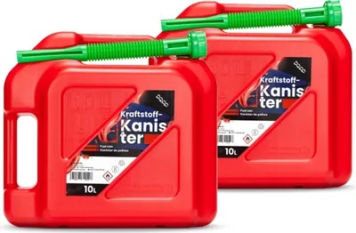 Obrázek produktu pro Kanystr na pohonné hmoty DQ-PP s flexibilní hubicí | 2x 10 litrů | červená | náhradní kanystr na benzín | kanystr na naftu schválený OSN
