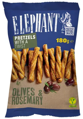 Produktbild von Elephant Twisted Pretzels Olives & Rosemary 180g