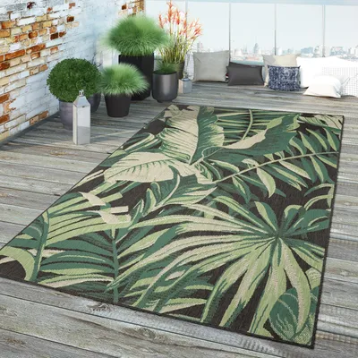 Produktbild von TT Home In-& Outdoor Teppich Wetterfest Balkon Küche Wohnzimmer Palmen Muster Modern Größe 160x230 cm