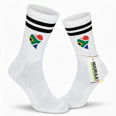 Produktbild von Huuraa Uni Socken Südafrika Flagge Herz 37/41 Black Baumwolle Tennissocken Geschenkidee