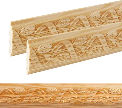 Produktbild von Holz Profilleiste in 38 x 6 x 1000 mm | 2er Set - 2 Meter | Prägeleiste aus Kiefernholz PK-146 mit 3D Blumen-Motiv