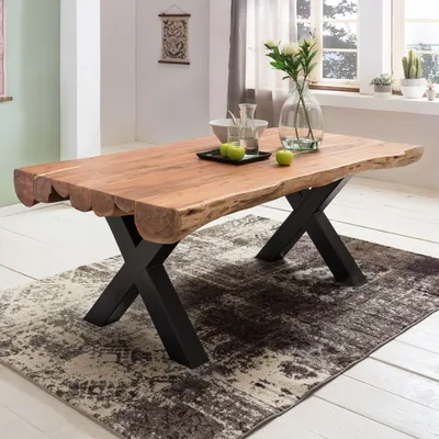 Obrázek produktu pro FineBuy Jídelní stůl 200 x 100 cm Acacia masivní dřevo obdélníkový - masivní dřevo Jídelní stůl venkovský stůl pro 6-8 osob Dřevěný stůl okraj stromu - kmen stromu