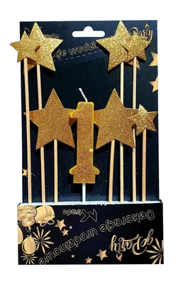 Image de Aga Décoration d'anniversaire bougie et étoiles en plumes 8pcs.