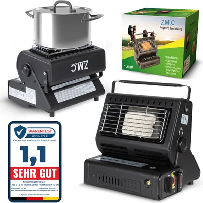 Produktbild von 2in1 Tragbare Gasheizung + Gas Kocher Camping Heizung Heizstrahler Gasheizer Butan Gasheizung Keramik 1,3KW ohne Gaskartuschen