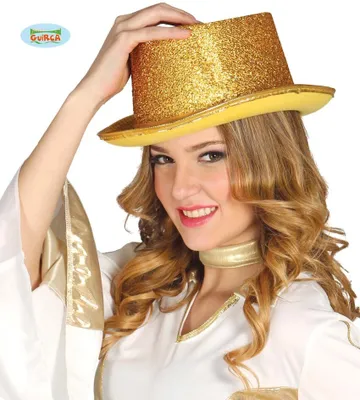 Produktbild von Silvester Glitzerhut Zylinderhut Party Accessoire Weihnachten Neujahr Feier Glamour Event Kostüm Fasching Festlich, Farbe: Gold