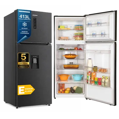 Productafbeelding van Heinner HF-HM413NFDXWDE++ Koel-vriescombinatie 413 L, Waterdispenser, No Frost, Inverter, Antraciet