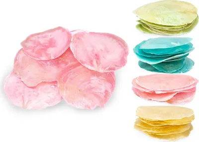 Produktbild von Perlmuttscheiben 0,25 kg Muschelscheiben gefärbt 5 Farben durchscheinend Basteln, Farbe:Pink