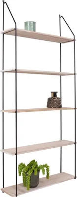 Produktbild von Wandregal >Eindhoven< in Schwarz / Natur, Massivholz - 65x145x17cm (BxHxT)