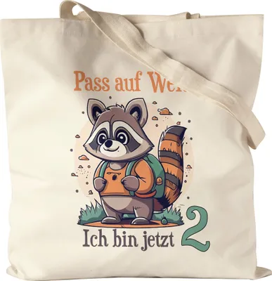 Produktbild von Pass auf Welt ich bin 2 Jutebeutel Geburtstag Junge Waschbär 2 Jahre
