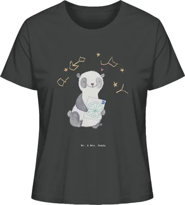 Produktbild von Mr. & Mrs. Panda Kurzarmshirt Damen Panda Astrologie Größe S - Anthrazit - Geschenk, Oberteil, Basic T-Shirt, Baumwollshirt, für Frauen, Horoskop, Sternbilder