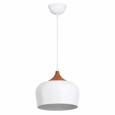 Produktbild von Moderne Pendelleuchte, 35 cm – Holztrommel und weiße Industriekuppel, E27, ideal für Kücheninsel, Esszimmer, Wohnzimmer, Bar oder Flur