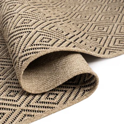 Produktbild von Robuster In- und Outdoorteppich mit Rautenmuster beige/schwarz Größe - 60 x 180 cm