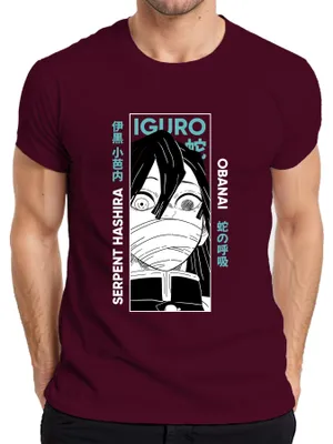 Zdjęcie produktu dla Koszulka męska Iguro Obanai Serpent Hashira Demon Hunter Anime Gift Japan Y2K Streetwear, bordowy, S