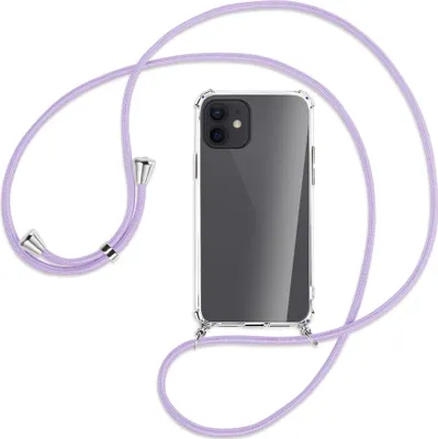 Produktbild von Handykette Backcover-Schutzhülle mit Band (Metall silberfarben) für Apple iPhone 12, 12 Pro - violett