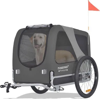 Produktbild von Famanu Hundeanhänger für mittelgroße und große Hunde bis 35 kg - Fahrradanhänger mit Insektenschutz und Aufbewahrungstasche