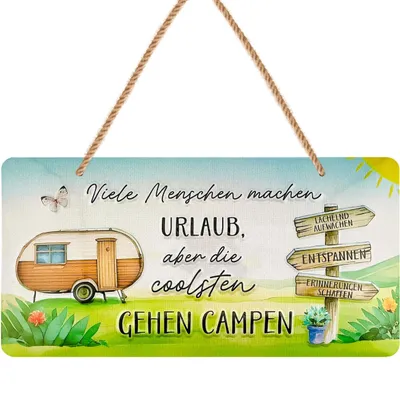 Produktbild von Retro Blechschild Camping, Camper Geschenke für Wohnmobilfahrer als lustige Wohnwagen Deko, Camping Regeln Deko Wohnwagen
