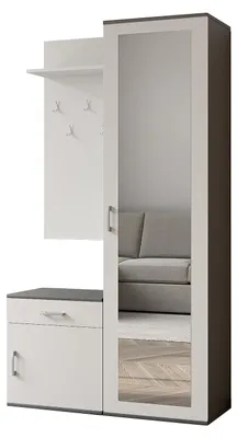 Productafbeelding van Margaret Hadas24PATRICIAKledingkast 100 cm met spiegel, garderobe voor de hal met schoenenrek en lade, kledingmeubelset (grijs, wit)