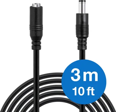 A black power extension cable with DC connectors.