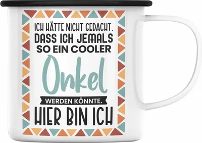 Produktbild von Trendation - Bester Onkel Ever Emaille Tasse Geschenk Geburtstag Weihnachten Lustig Geschenkideen von Nichte Lieblingsonkel Hier Bin Ich (Schwarz)